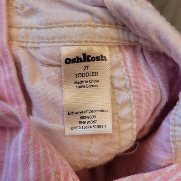 OshKosh Bgosh Pink White Stripe Denim Overalls For Toddler Girls - Picture 4 of 6